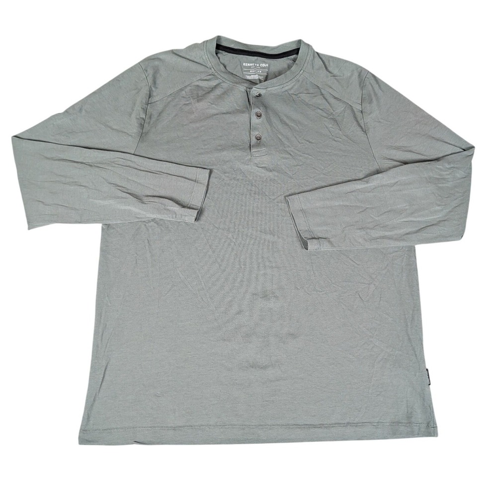 Kenneth Cole Henley Shirt Mens Medium Sage Green Long Sleeve Stretch Excellent